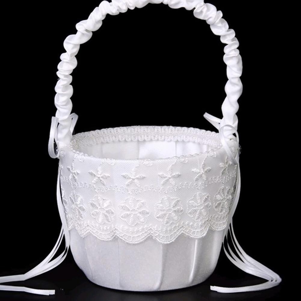 Flower Girl Basket - Romantic Flower Pearl Bowknot Basket Flower