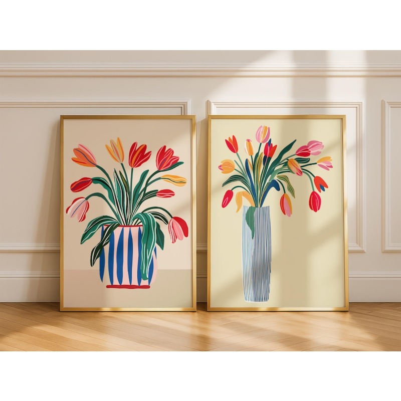 2pcs Tulip Flowers Canvas Wall - Flower Girl Basket ulasan dan harga
