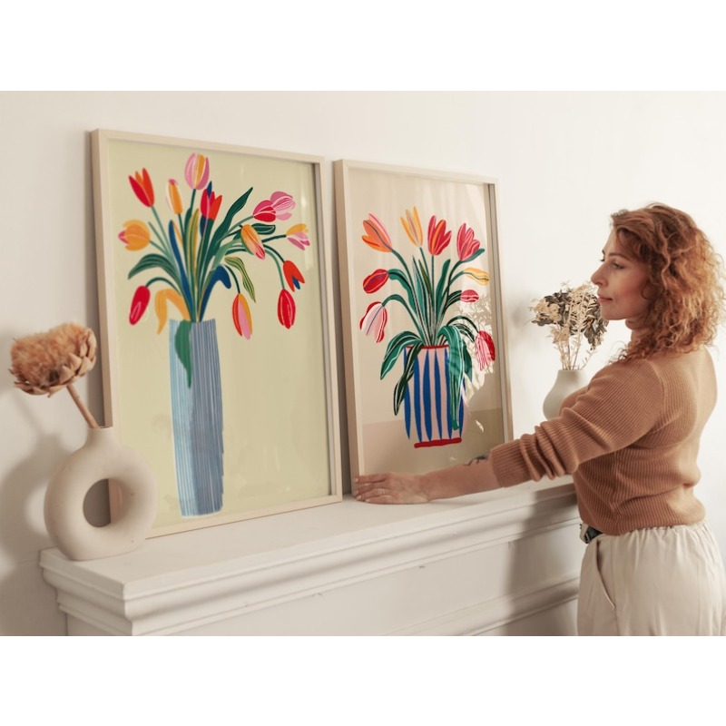 2pcs Tulip Flowers Canvas Wall - Flower Girl Basket ulasan dan harga