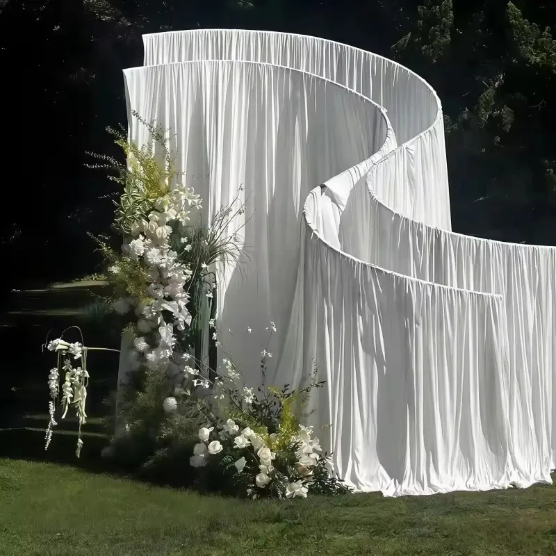 S-Shape Wedding Stage Backdrop - Wedding Backdrop Curtain ulasan dan harga